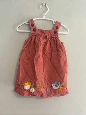 M&S 3/6m light pink Corduroy overalls Dress with Bird Embroidery